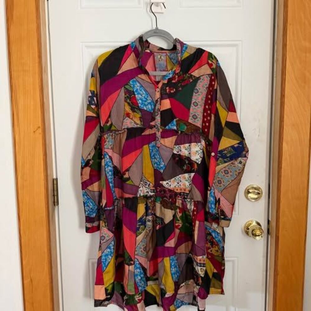 Johnny Was Patchwork Silk Tiered Dress Size XS
